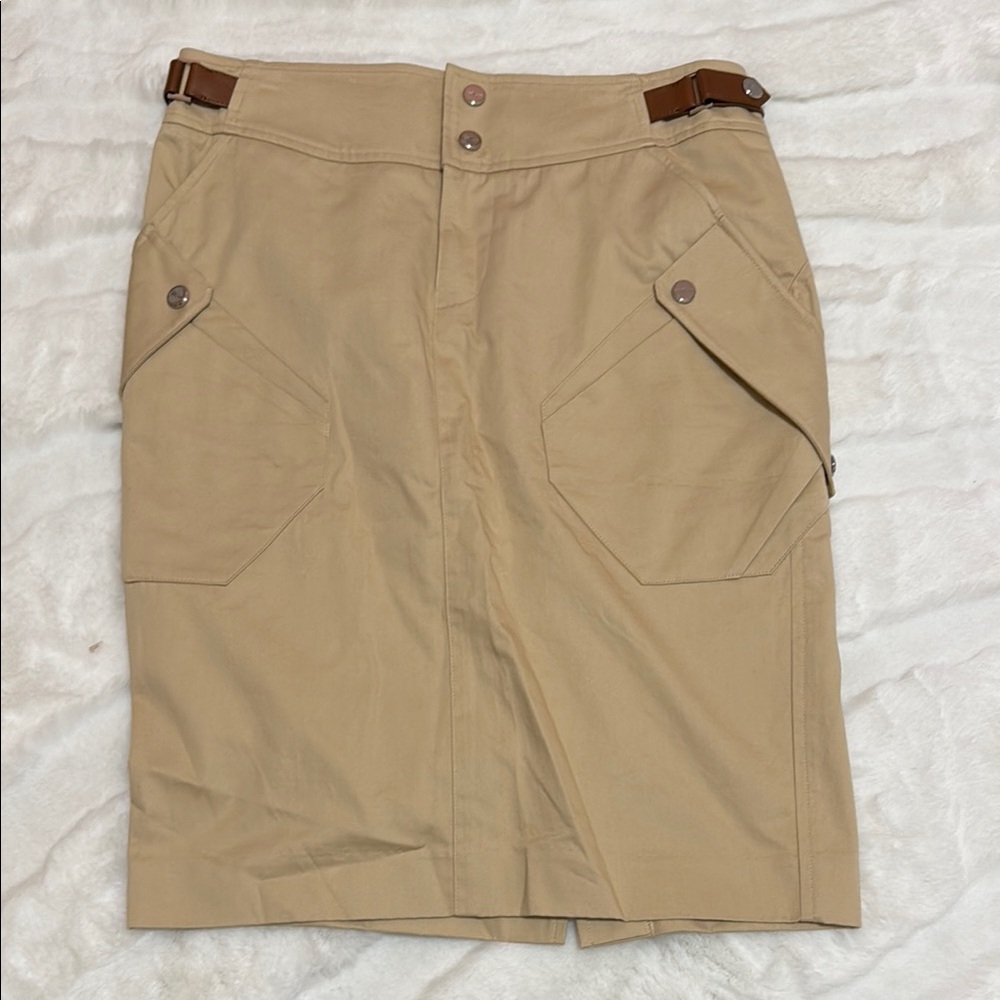 Ralph Lauren black label tan skirt size 4 100% cotton casual, preppy, Safari